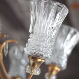 Vintage pendant light, brass pendant light with glass globe, 6-light chandelier