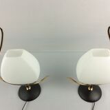 2 lampes arlus opaline et laiton 1960