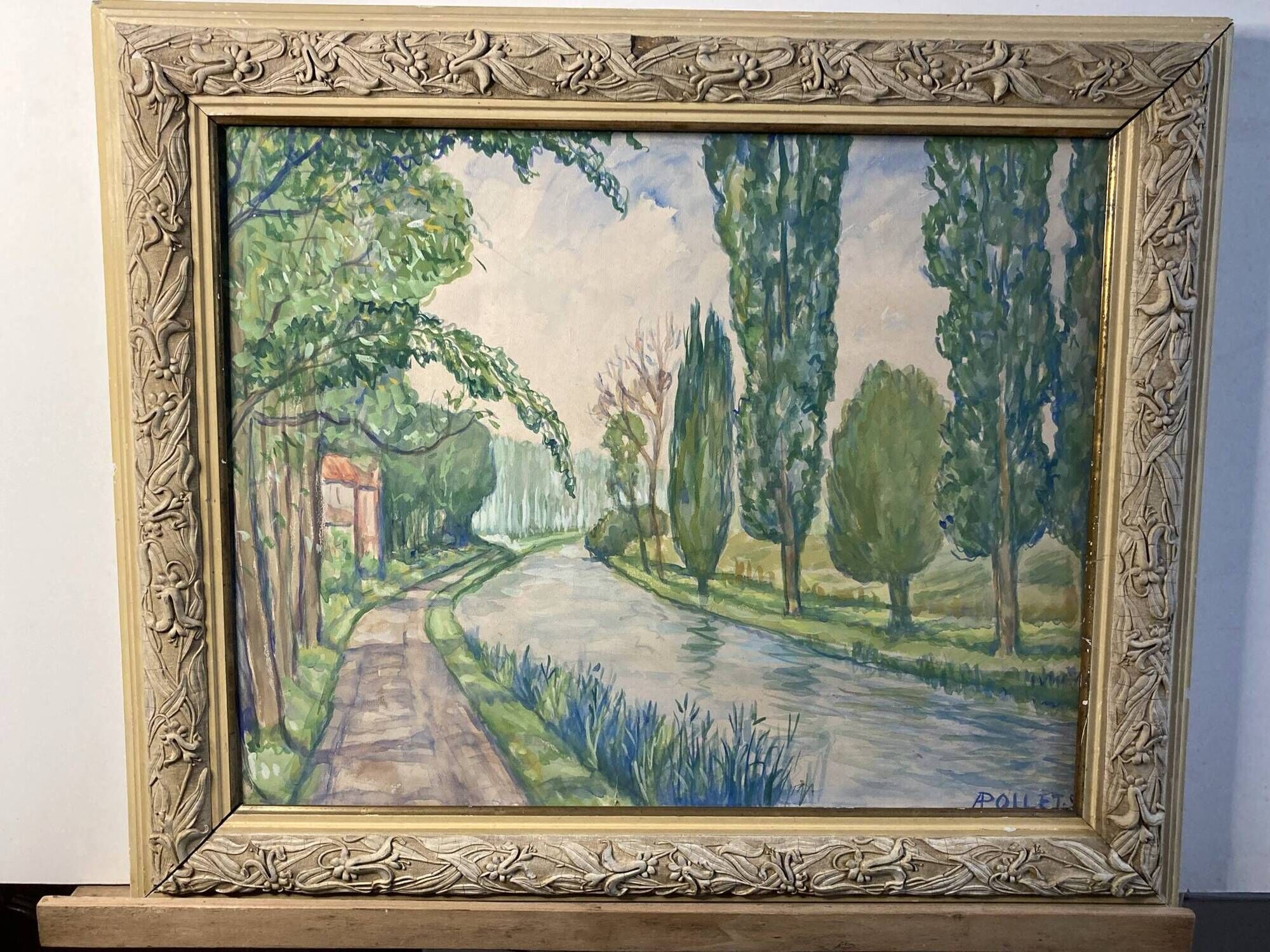 Pollet (a), watercolour "canal in spring" signed 20th century
