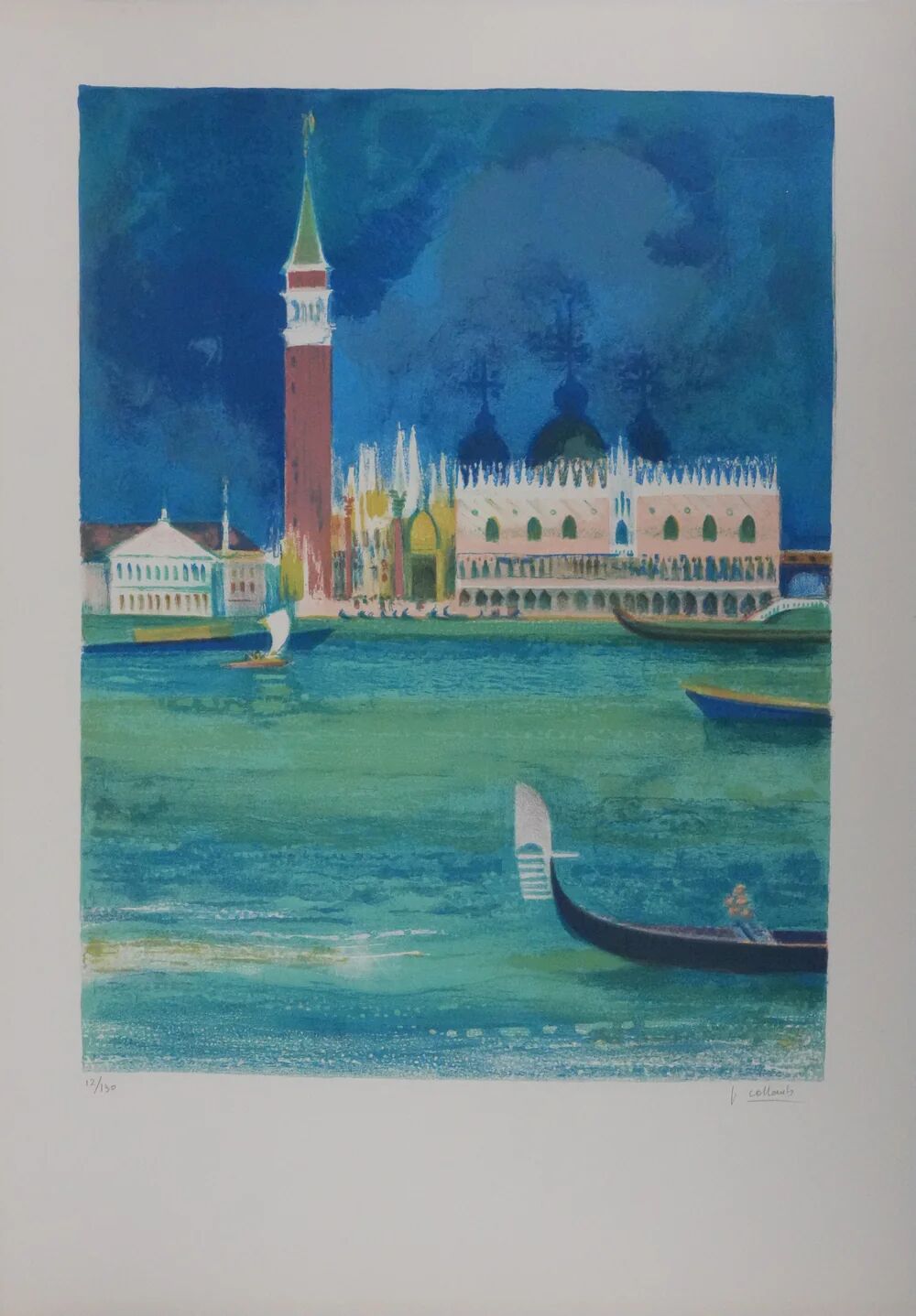 Paul Collomb : Le lagon de Venise, lithographie originale signée