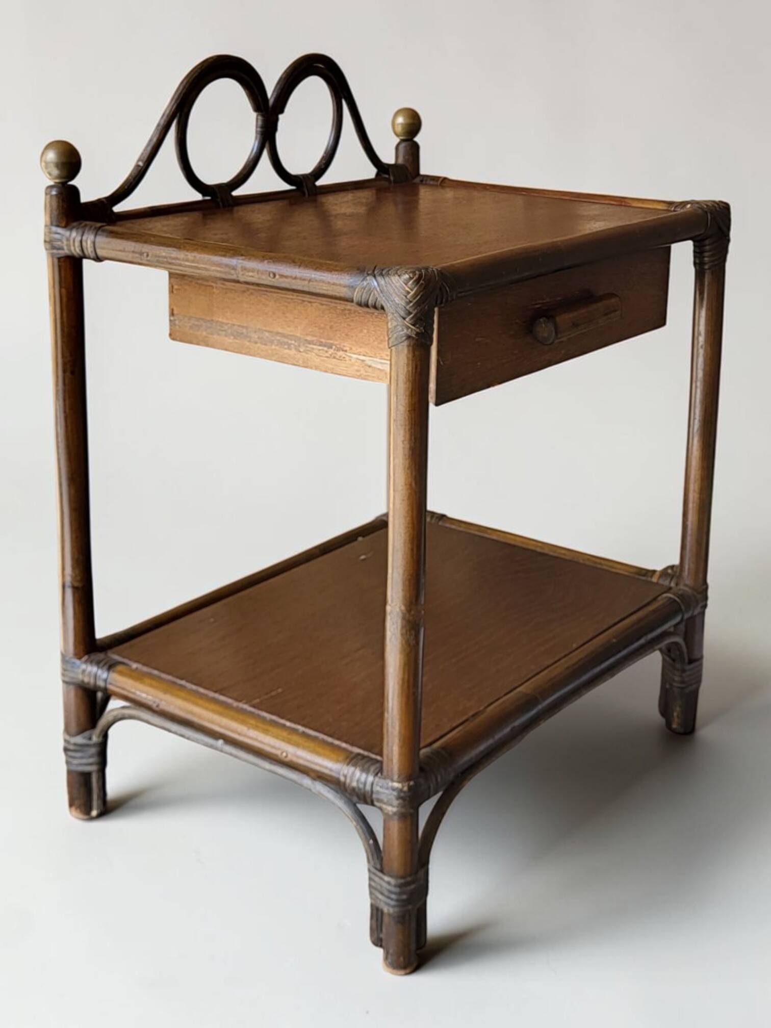 70s rattan bedside table / side table