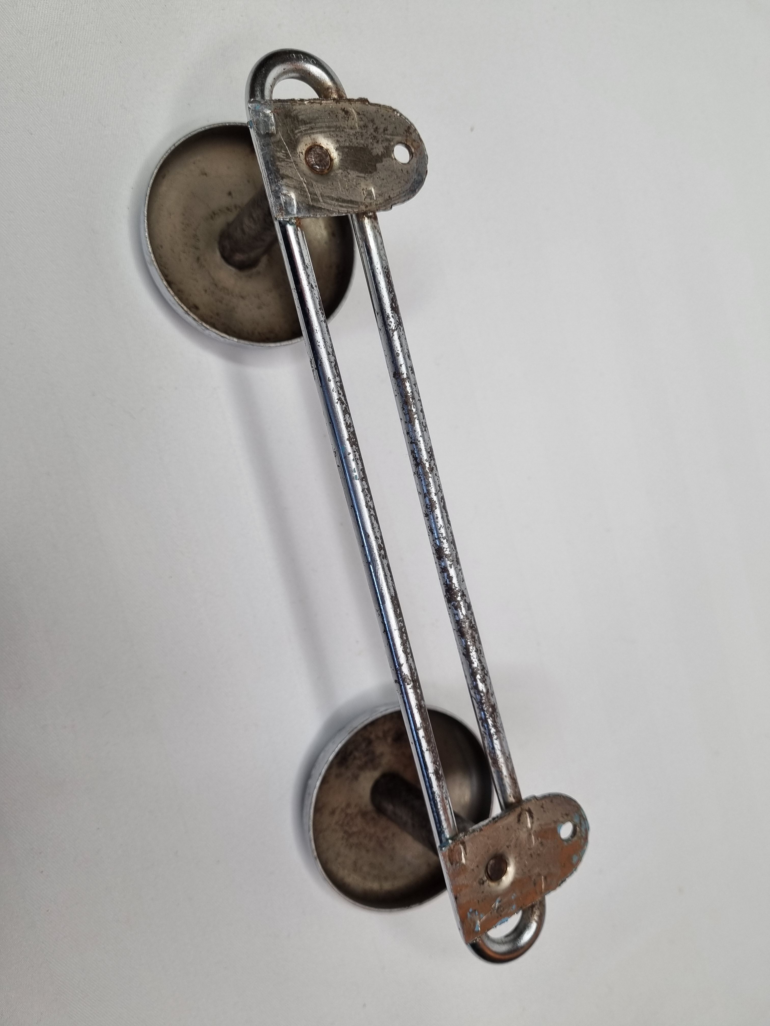 Vintage chrome metal wall coat rack, 2 hooks, 23 cm
