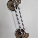 Vintage chrome metal wall coat rack, 2 hooks, 23 cm