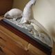 Art Deco ceramic, pair of pheasants in cracked earthenware on wooden base