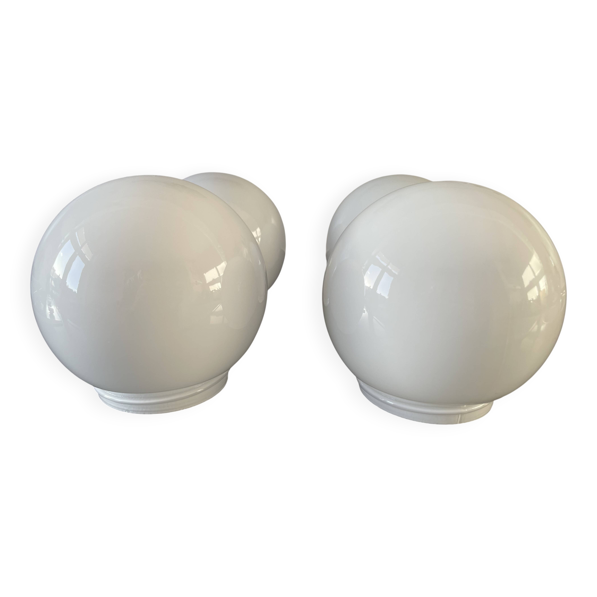 Ensemble de 4 abat-jour en verre opalin pour plafond, lampes rondes blanches vintage