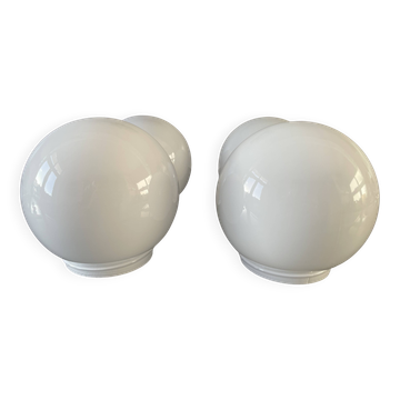 Set of 4 Opaline Glass Ceiling Shades, Vintage Round White Lamps