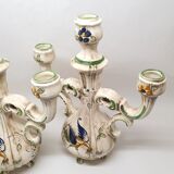 Pair of 2 candlesticks Capodimonte Italy style moustier
