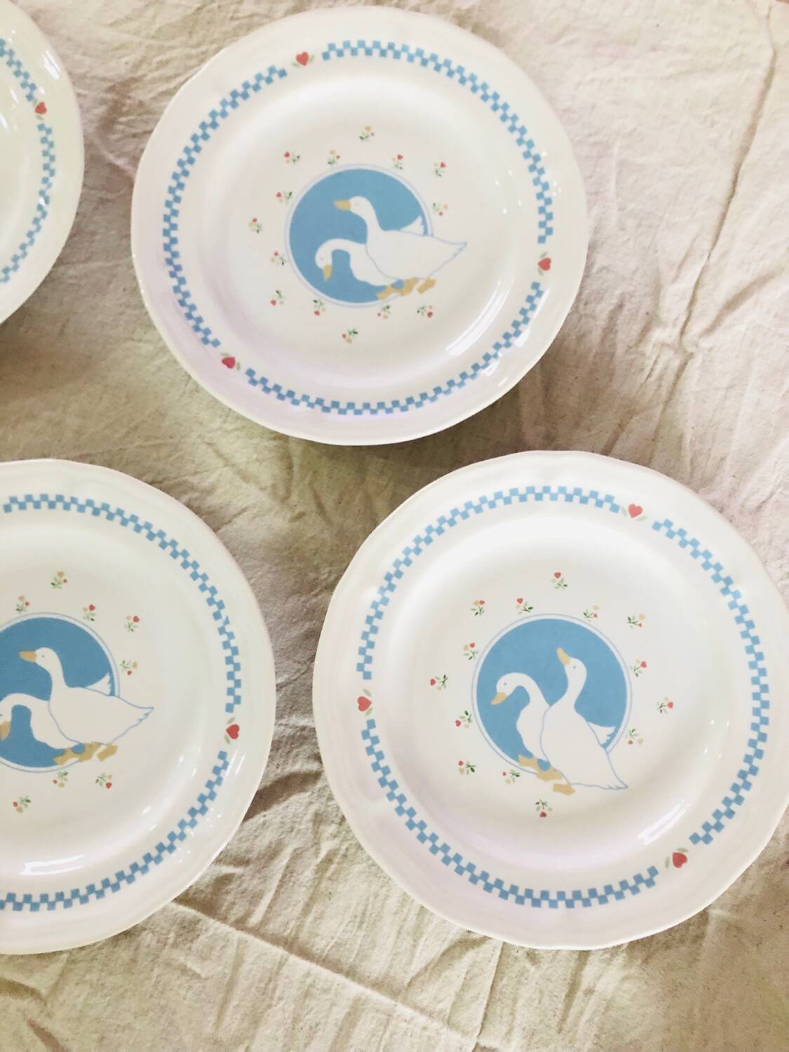 Set of 5 vintage dessert plates retro earthenware geese patterns stoneware moonlight