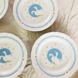 Set of 5 vintage dessert plates retro earthenware geese patterns stoneware moonlight