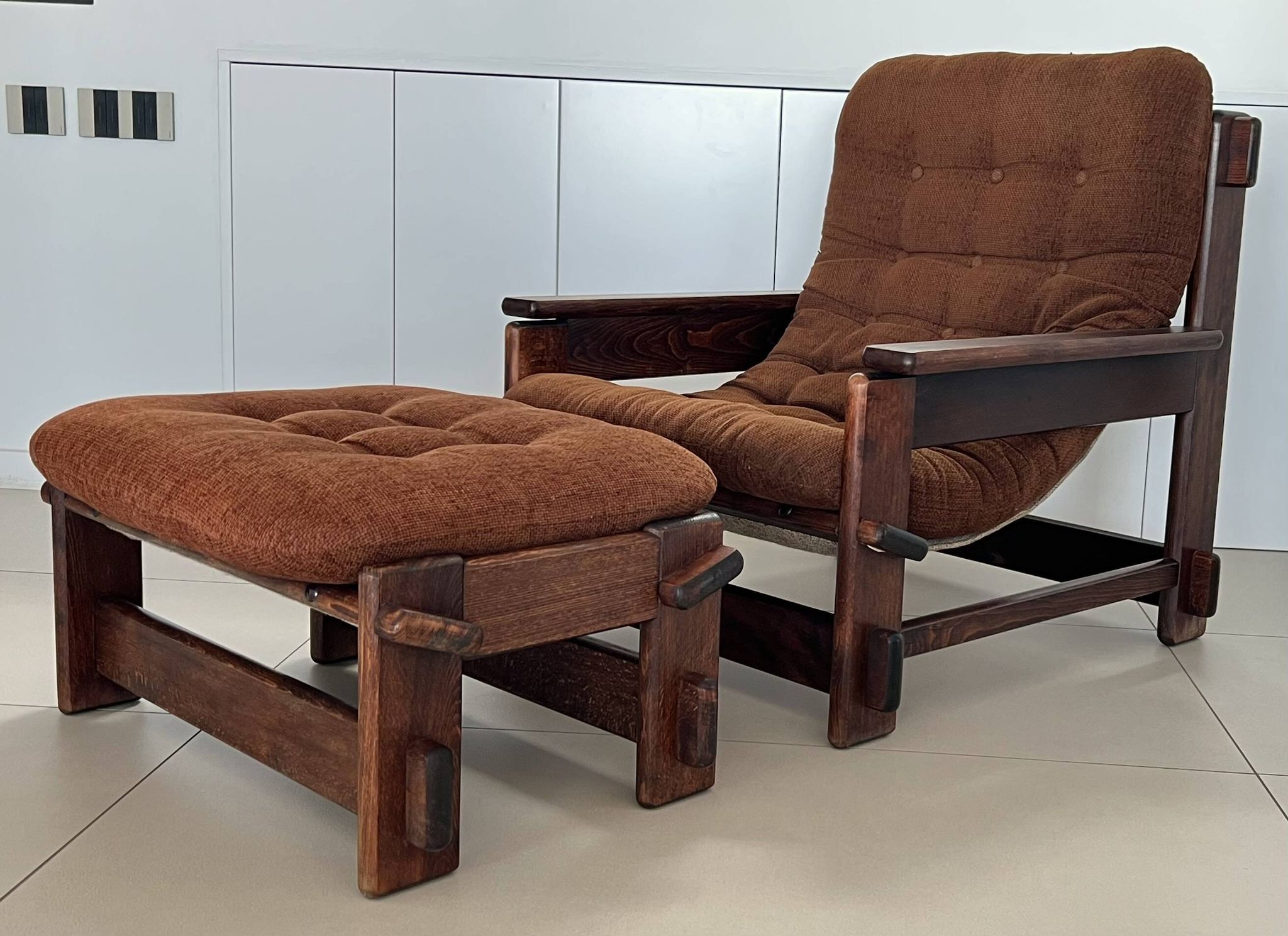 Scandinavian oak armchair and ottoman, 1960s
