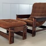 Scandinavian oak armchair and ottoman, 1960s