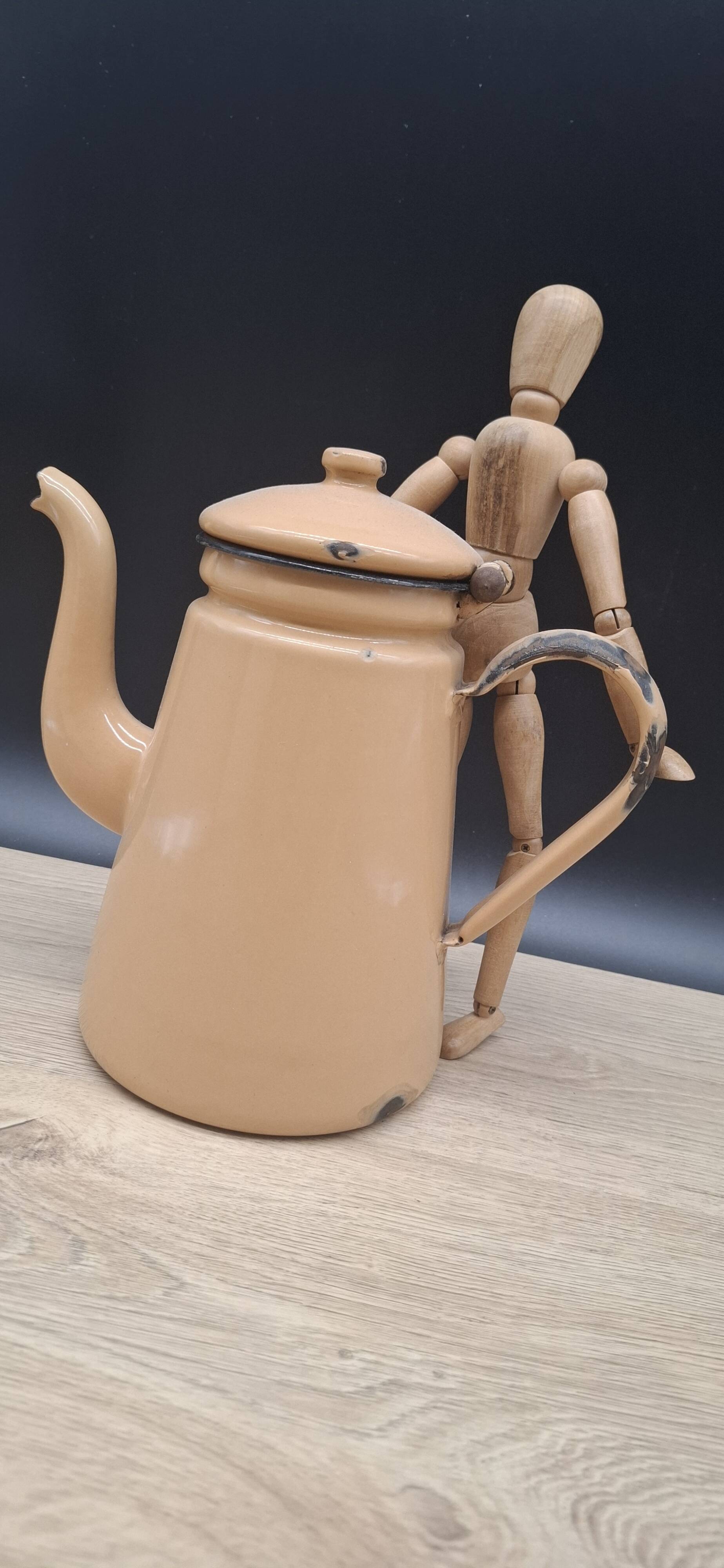 Beige enamel coffee pot