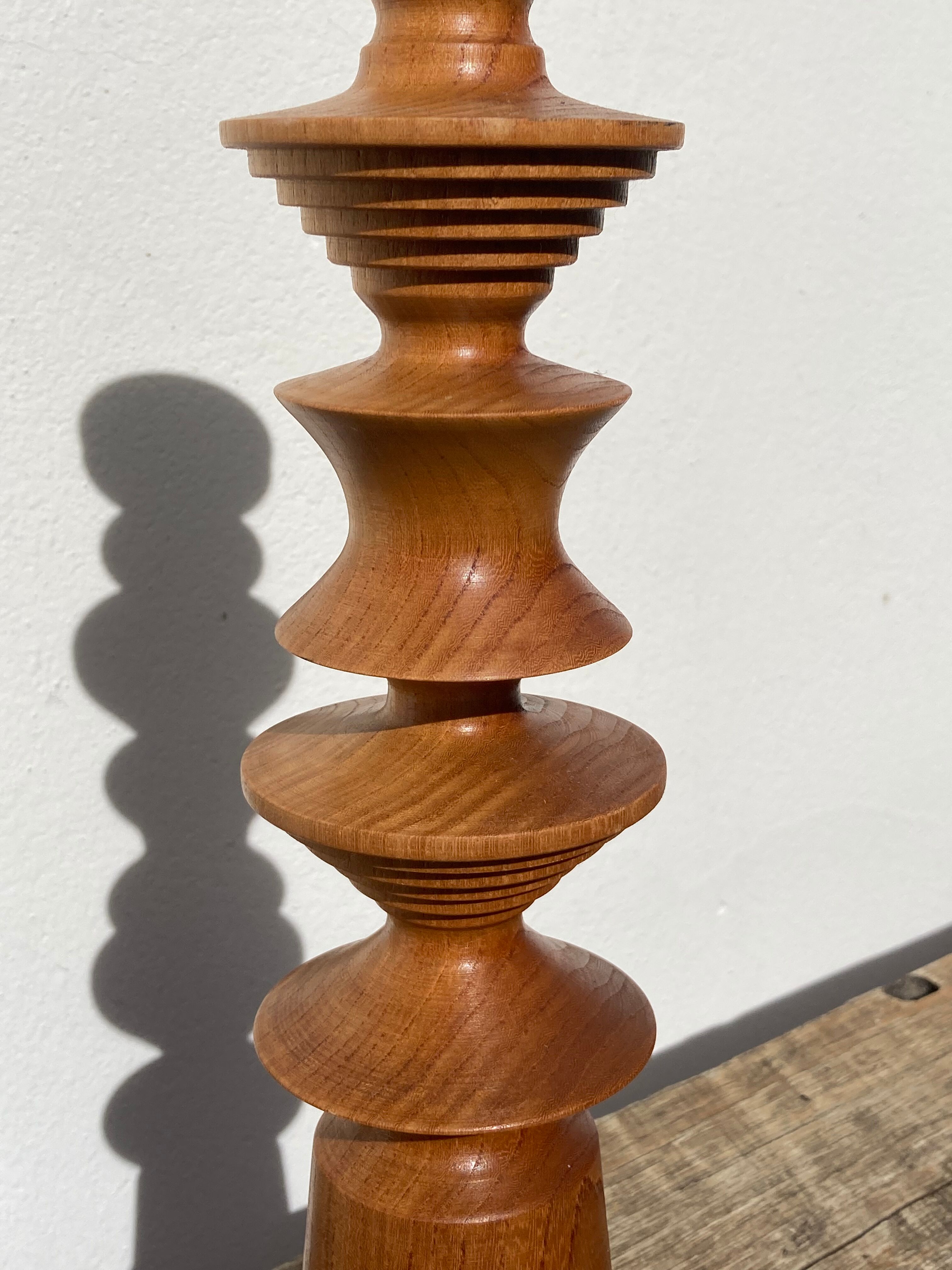 Large vintage Scandinavian turned wooden candle holder