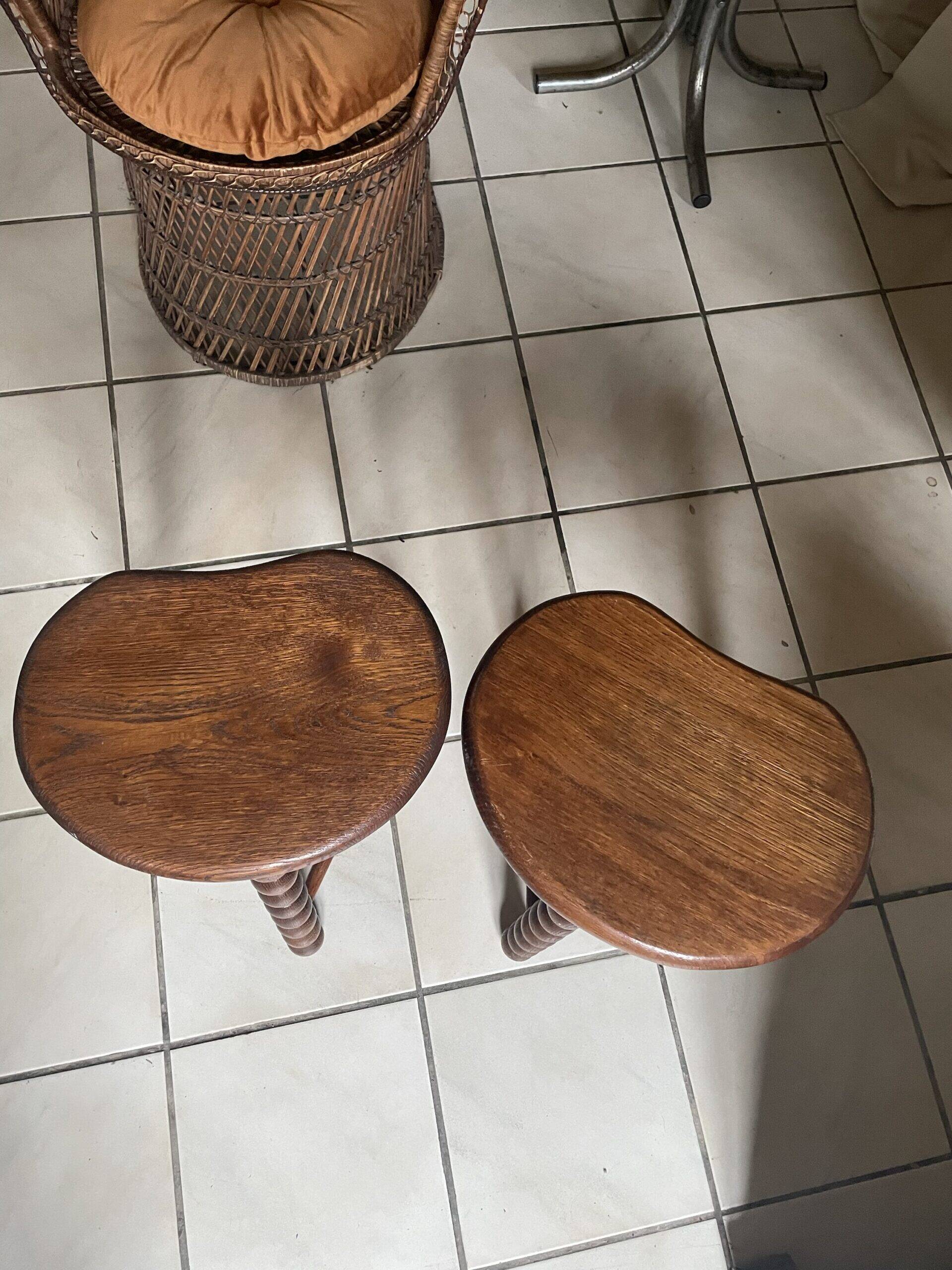 Pair of solid oak milking stools