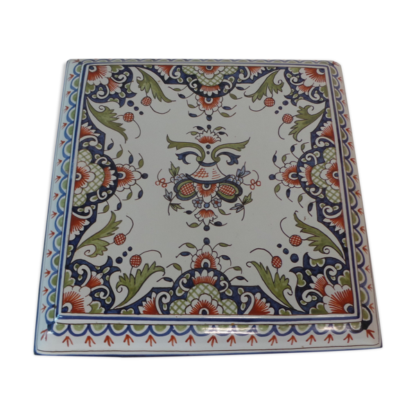 Dessous de plat faience rouen peint a la main decor floral — Beyit