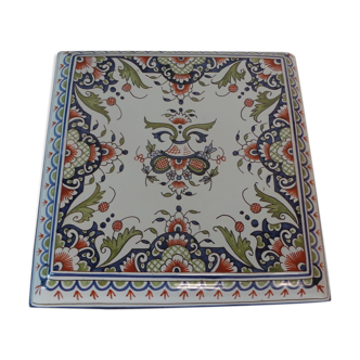 Table mat of rouen faience hand-painted floral decoration