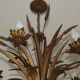 Vintage Hollywood Regency Wheat Sheaf Gold Gilt Metal 5 Light Chandelier
