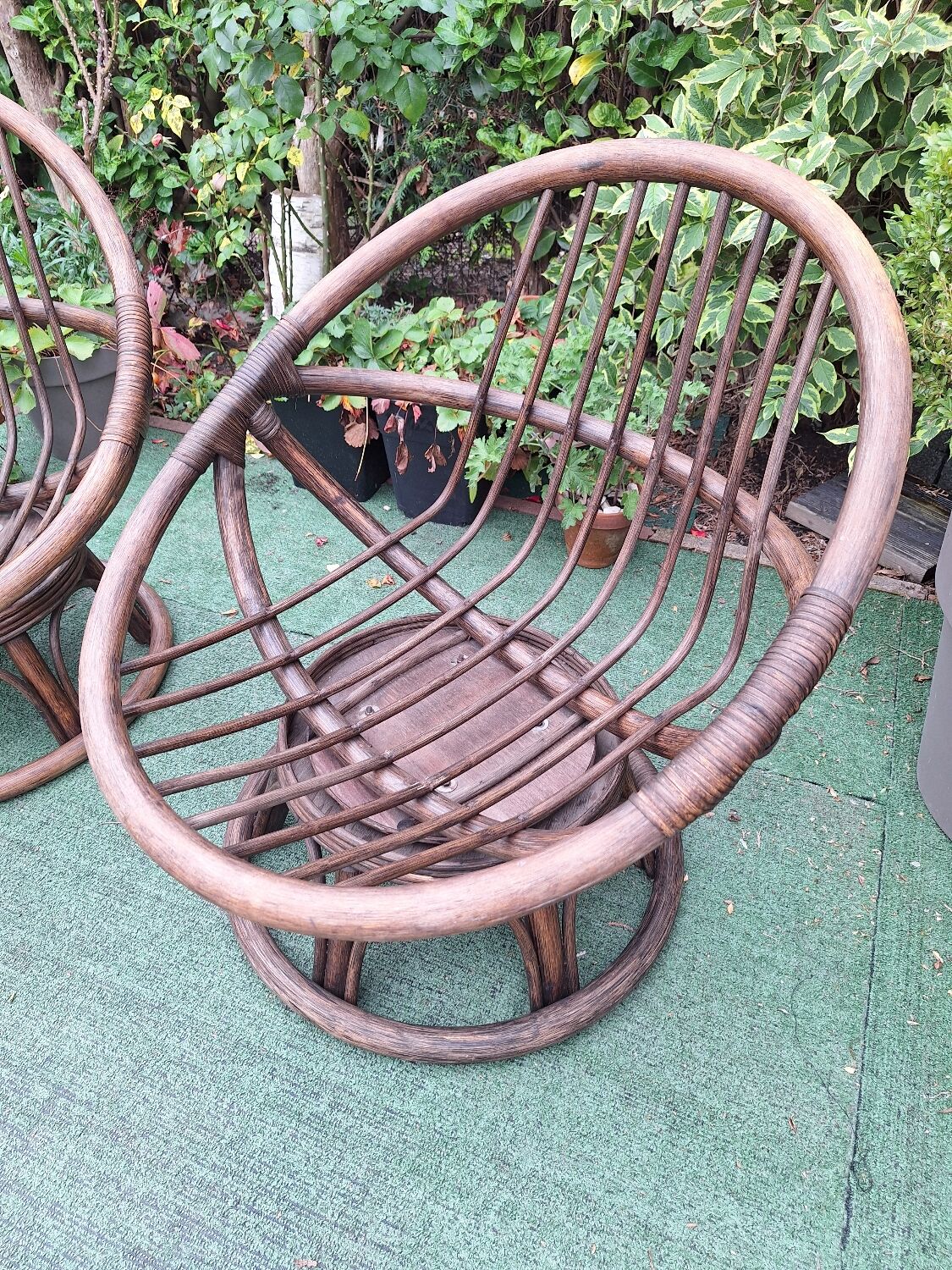 Pair of vintage rattan swivel armchairs