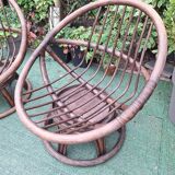 Pair of vintage rattan swivel armchairs