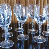 Set of 10 cut crystal liqueur glasses with twisted base and Arques crystal spikes