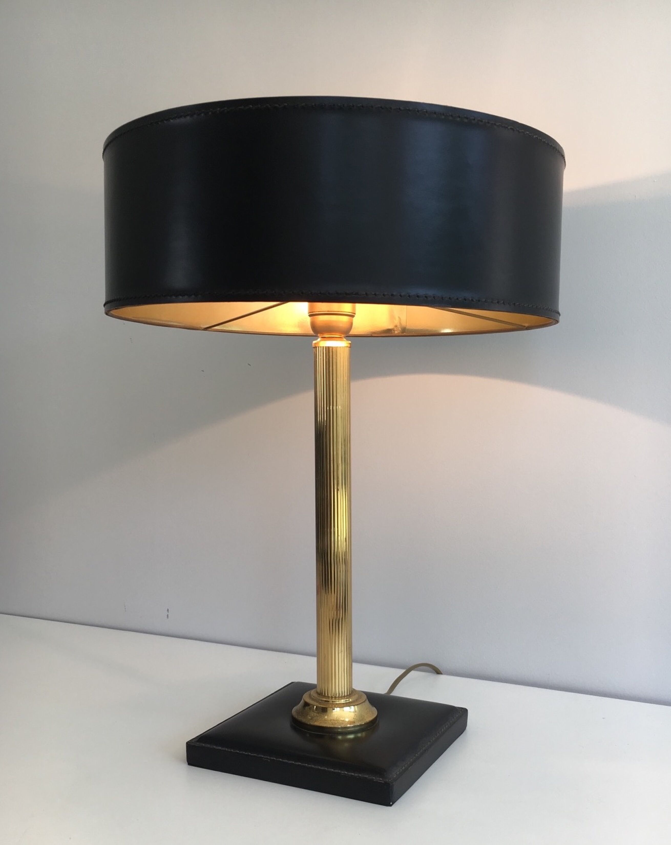 Leather and brass desk lamp
