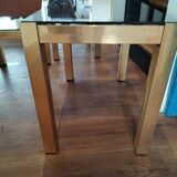 Table gigogne vintage métal doré et verre fumé miroir