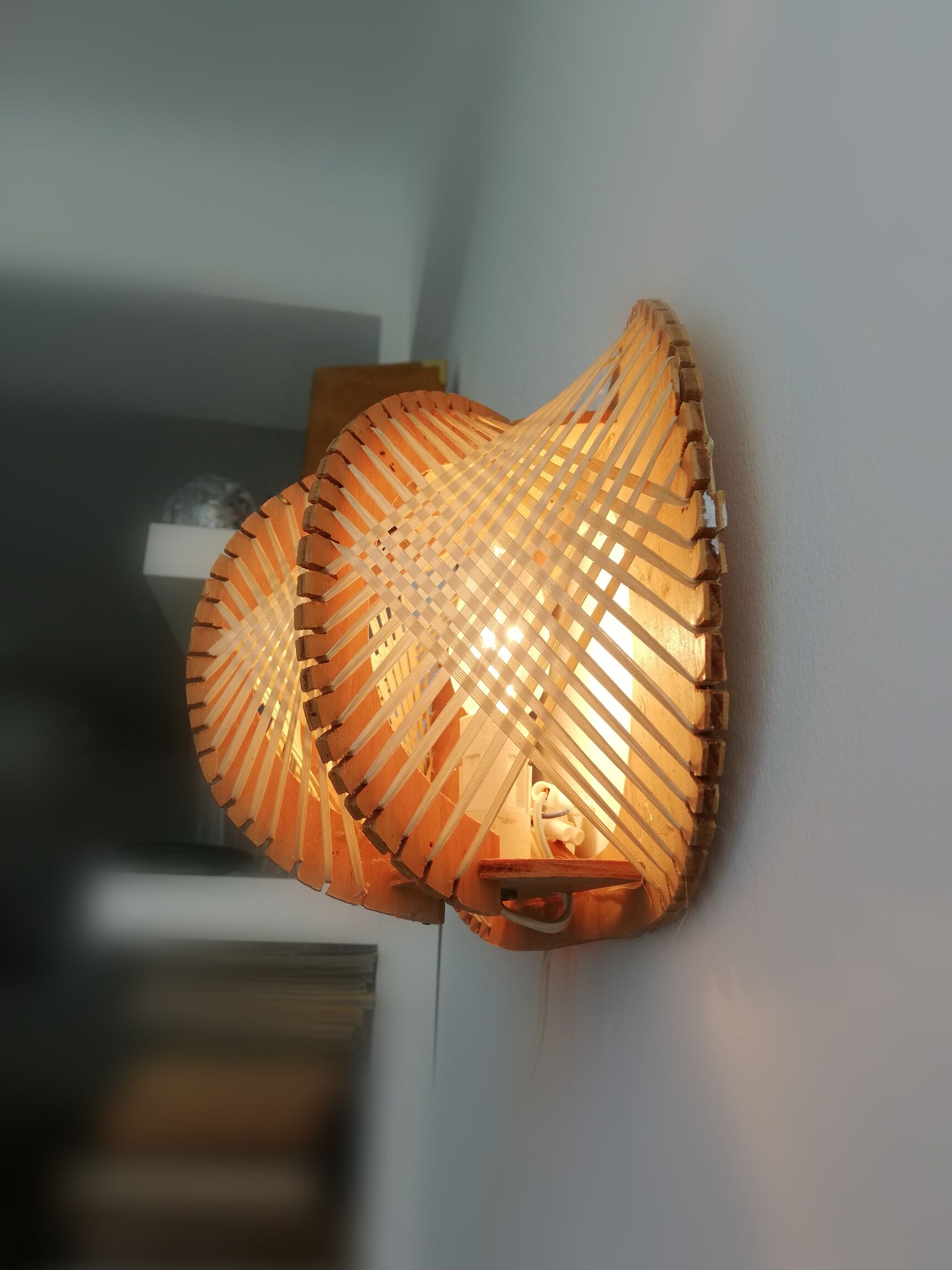 1960s wooden wall light sconce