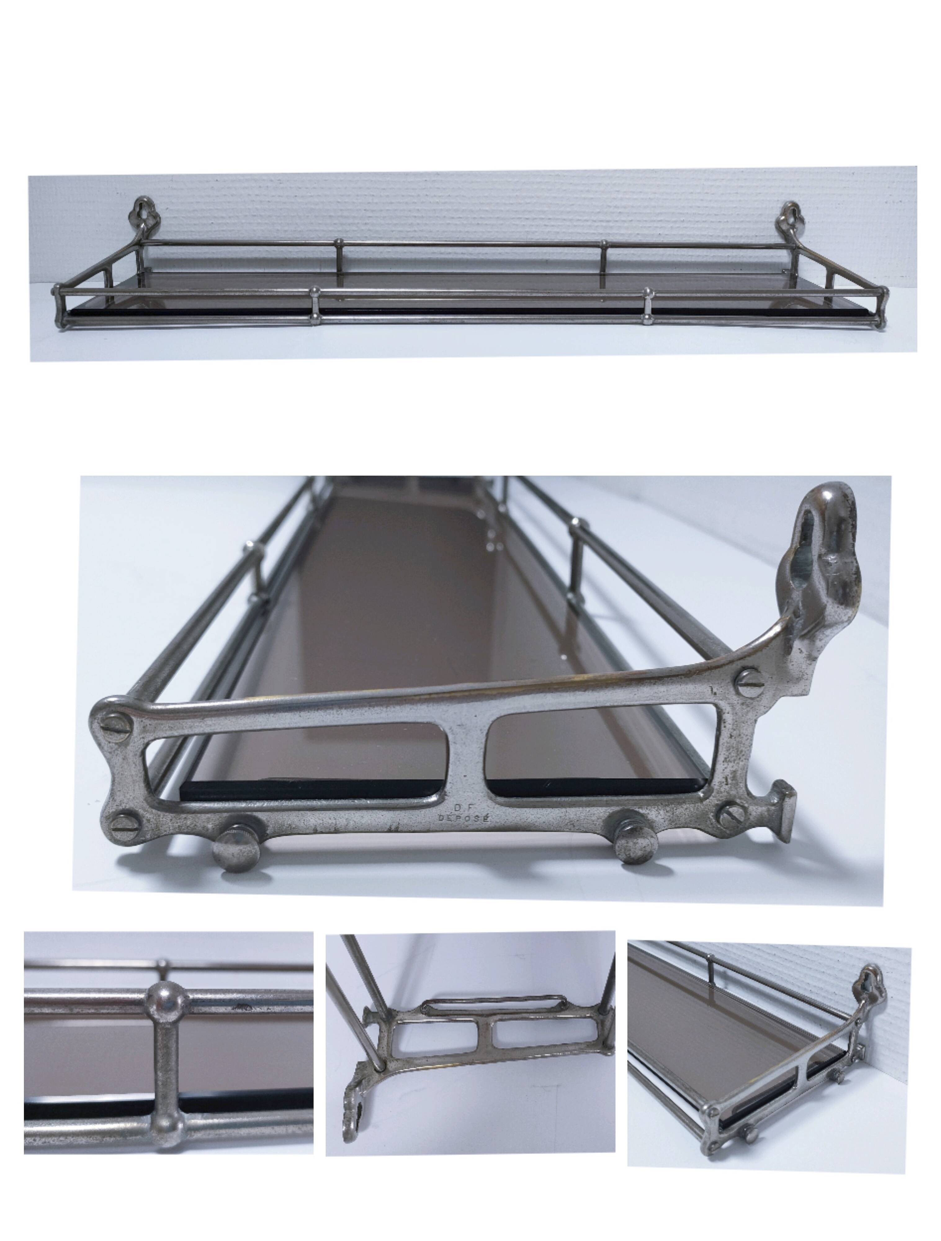 Wall shelf silver patina bronze glass early 20th century