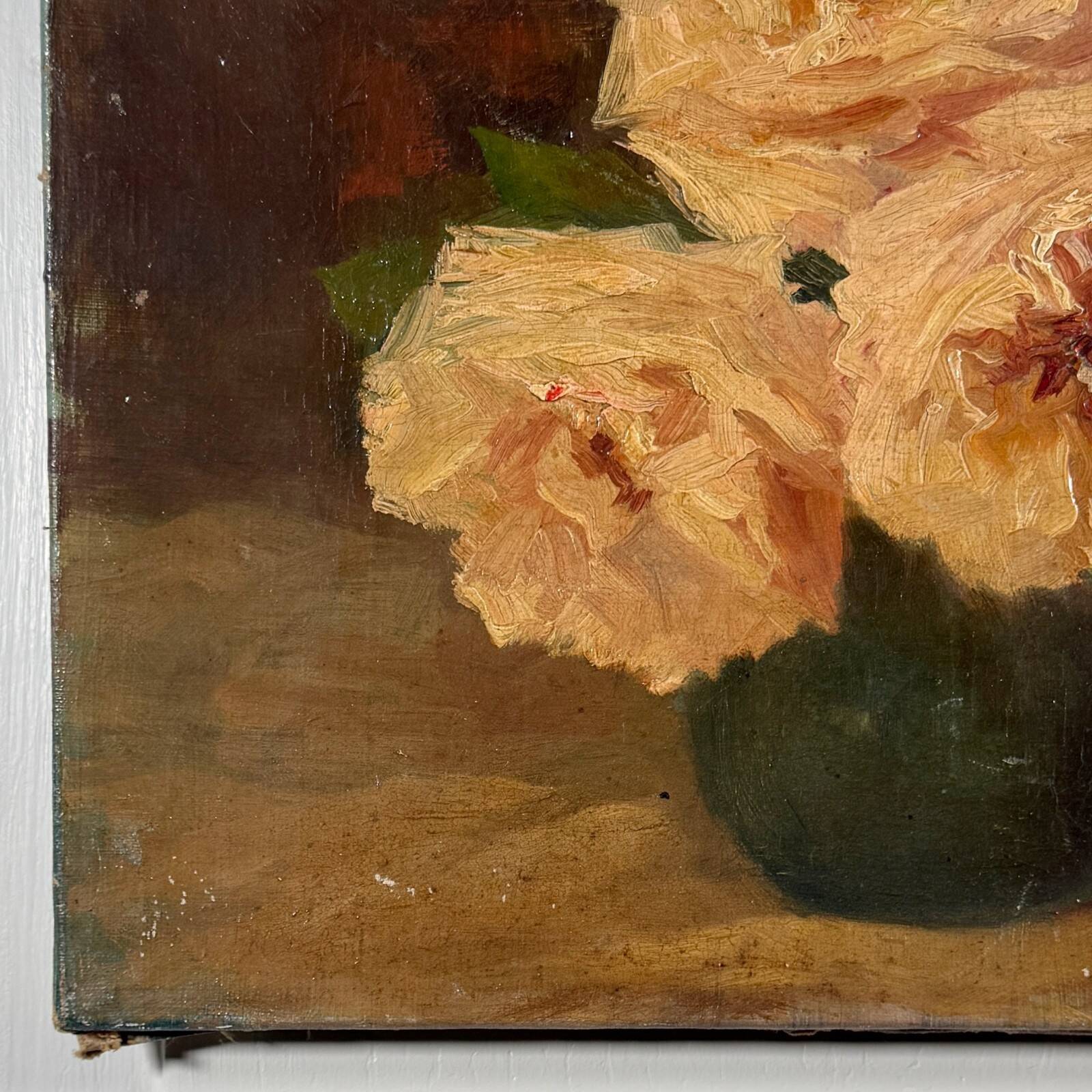 Oil on canvas still life with roses, late 19th century.