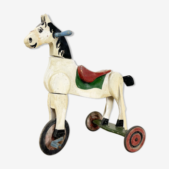 Ntique wooden tricycle horse bike toy