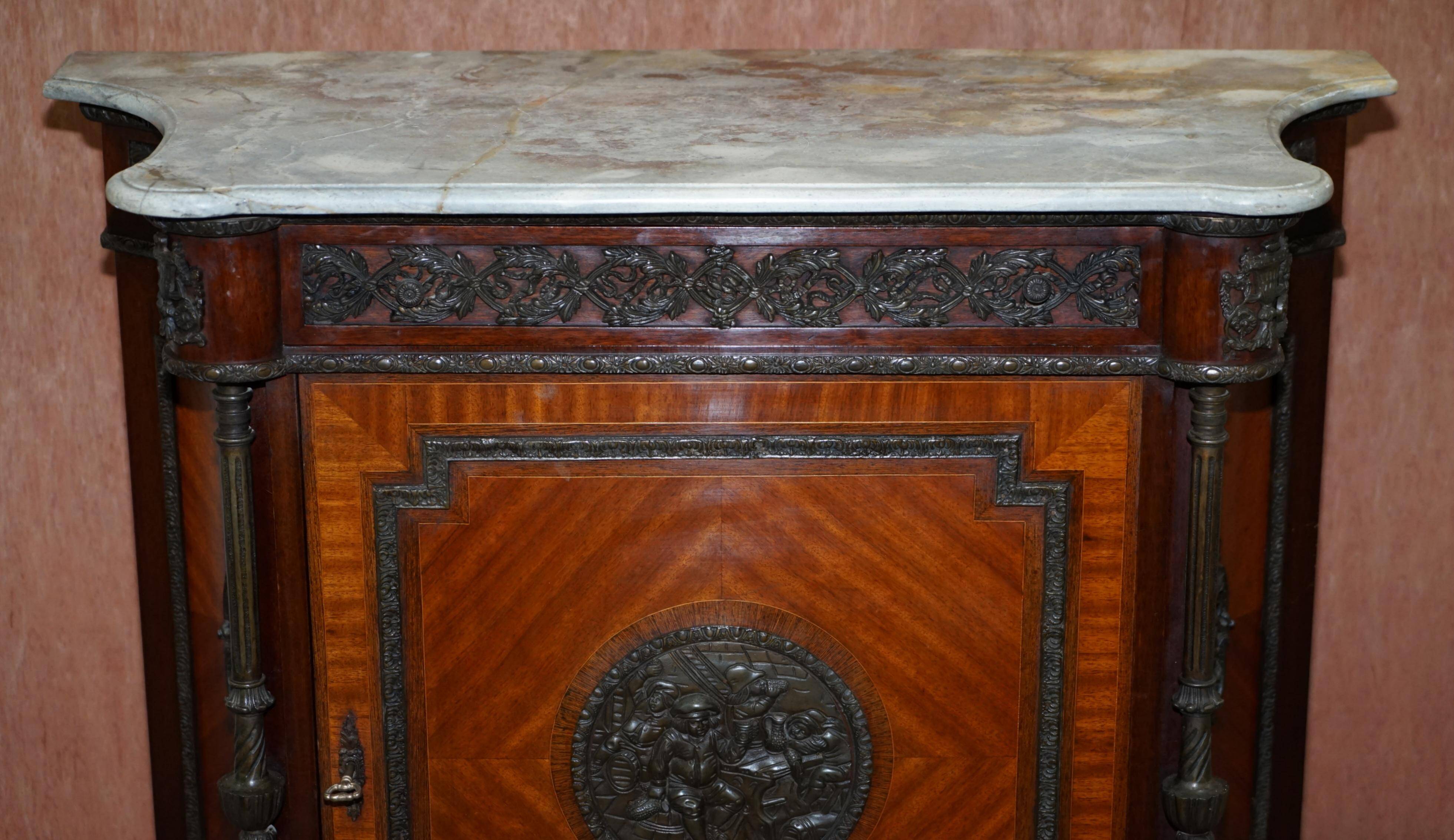 Louis Buffet in Walnut 19th Century with Drawers, Marble and Bronze Ornaments