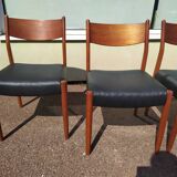 Ensemble de 4 chaises scandinaves teck cuir noire
