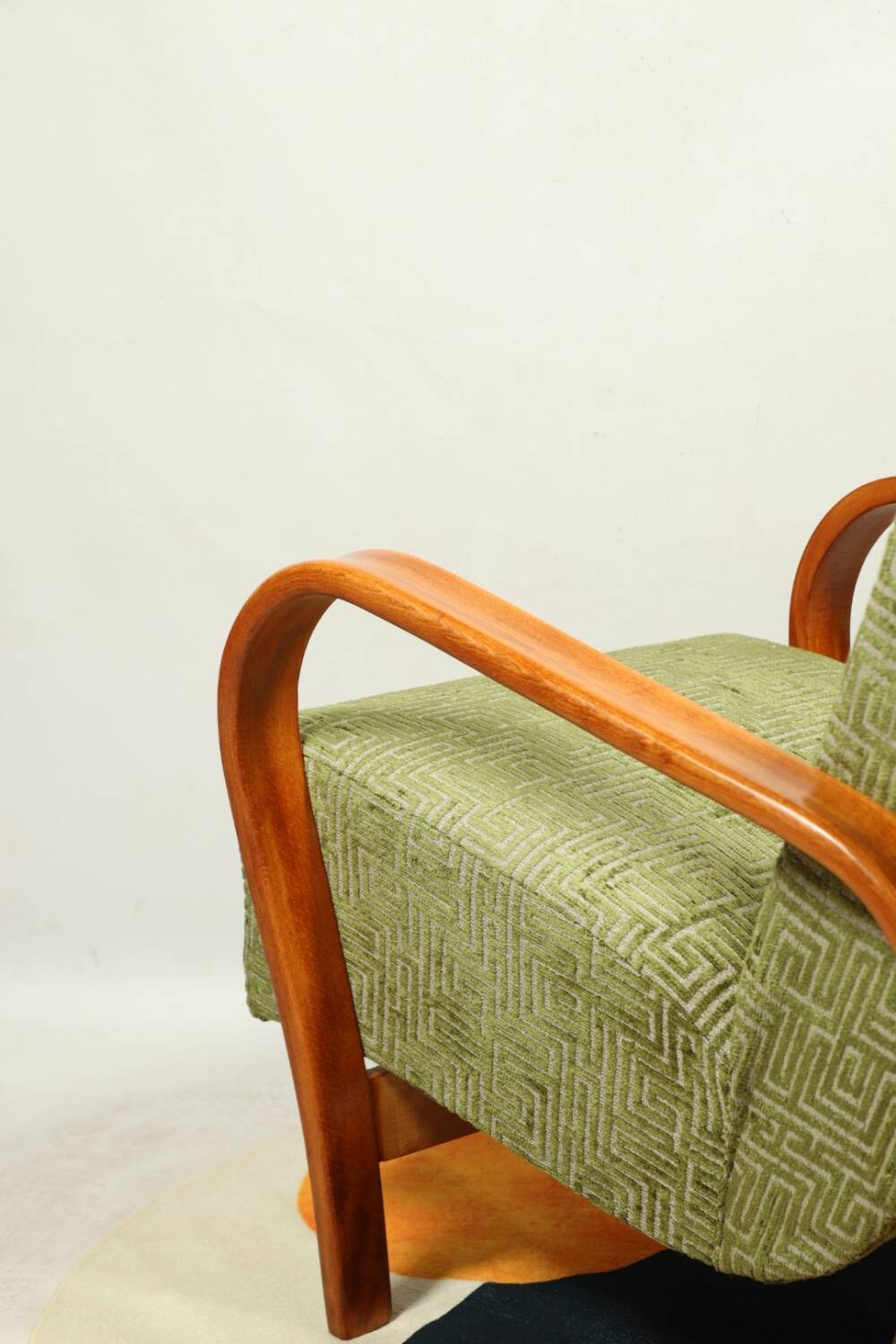 Art Deco armchair in green geometric jacquard by Kropacek Kozelek 1950