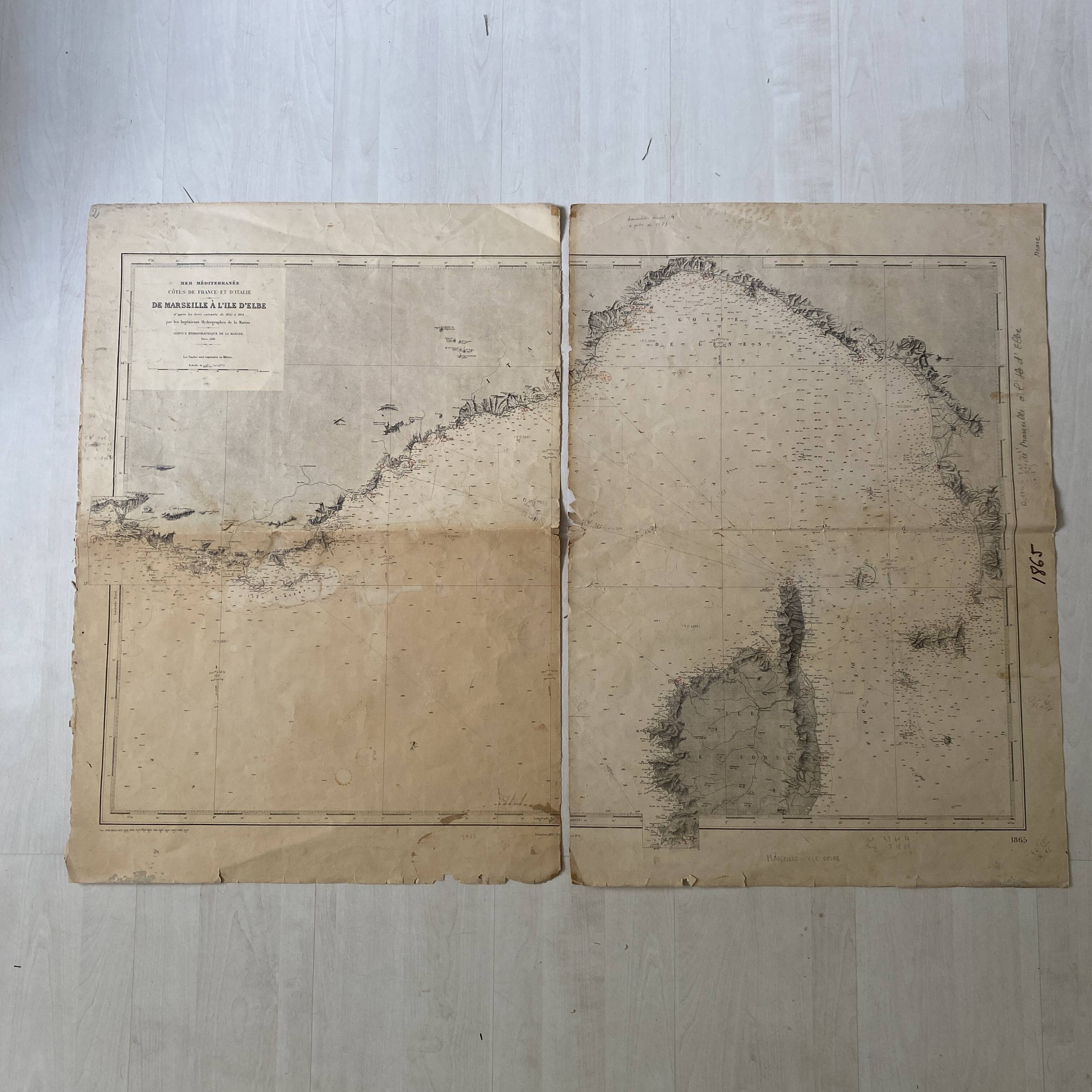 Carte ancienne Marseille - Corse - Ile d'Elbe 1888