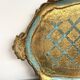 Florentine tray in gilded wood and turquoise with diamond pattern decoration