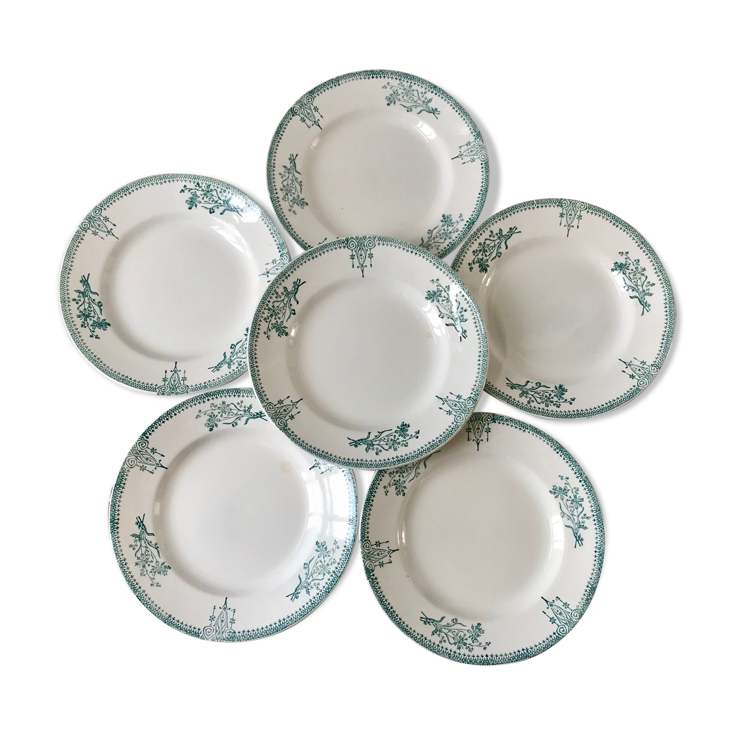 Set of 6 flat plates terre de fer saint-amand xixth