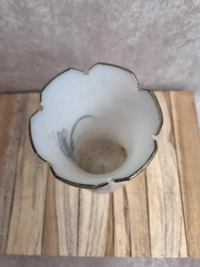 Antique Art Nouveau vase in frosted enamelled glass – iris decoration