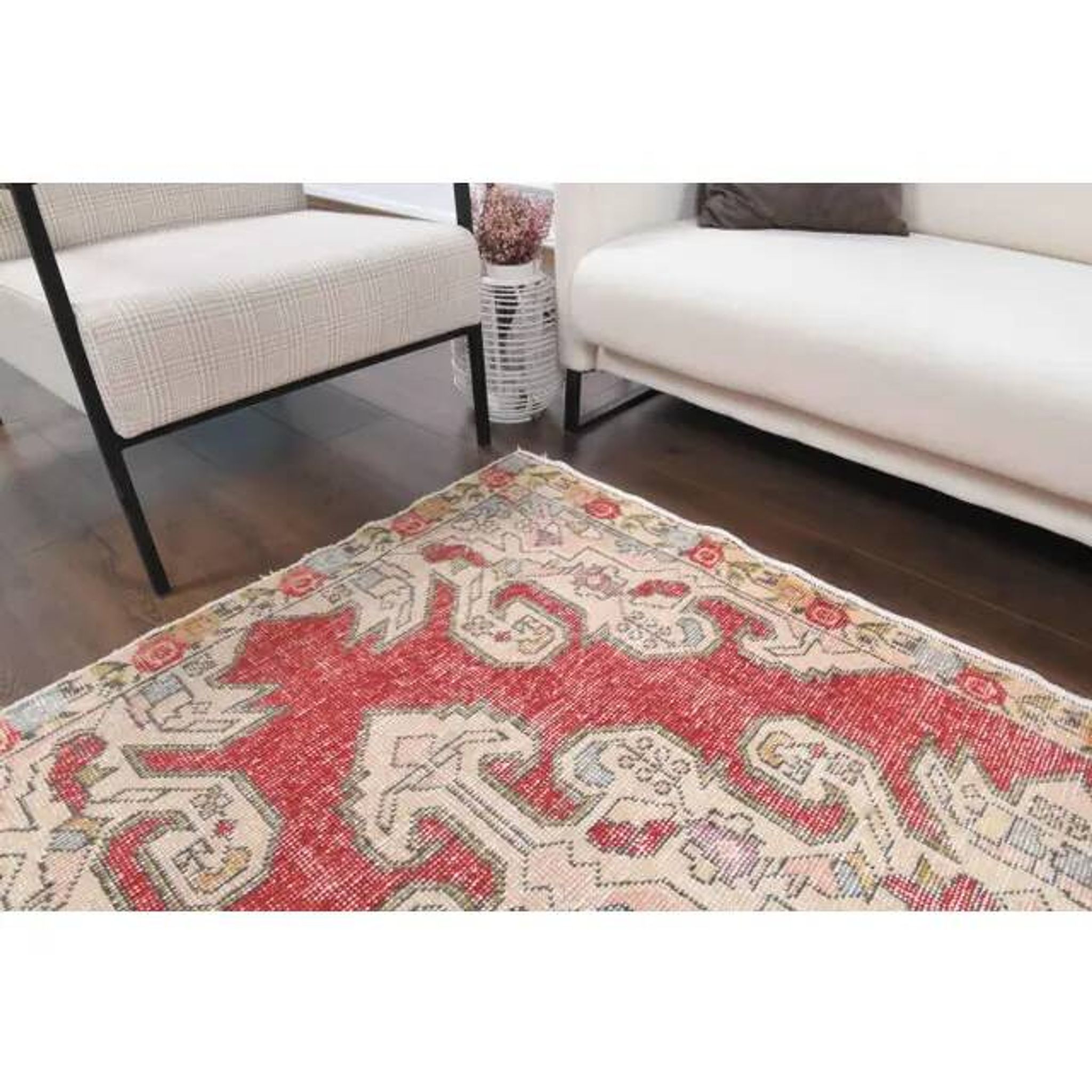 Vintage Turkish Oushak Handmade Wool Cotton Red Area Rug 127x209