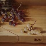 Signed painting still life with flowers and fruit from the 20th century