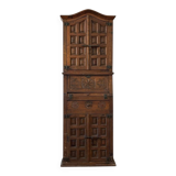 Antique Spanish wardrobe with three sections — carved drop front & wrought iron