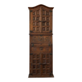 Armoire espagnole ancienne 3 corps — abattant sculpté & fer forgé