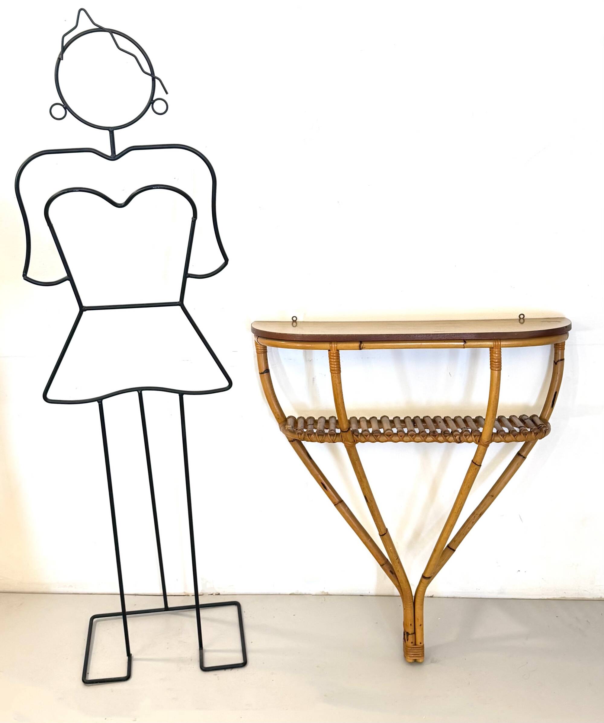 Bamboo and Formica Demilune Console Table with a Lower Shelf, Italy