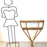 Bamboo and Formica Demilune Console Table with a Lower Shelf, Italy