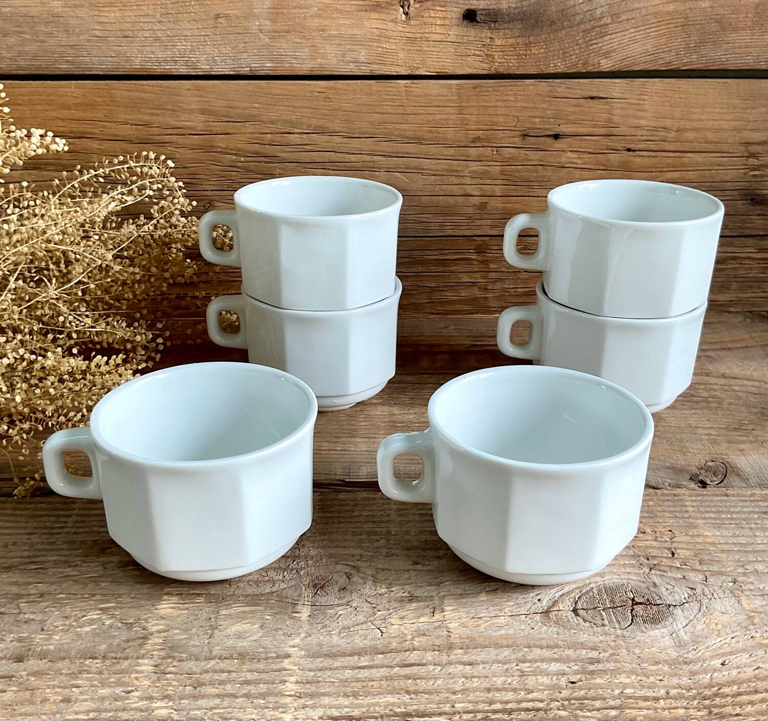 6 large octagonal cups sarreguemines france