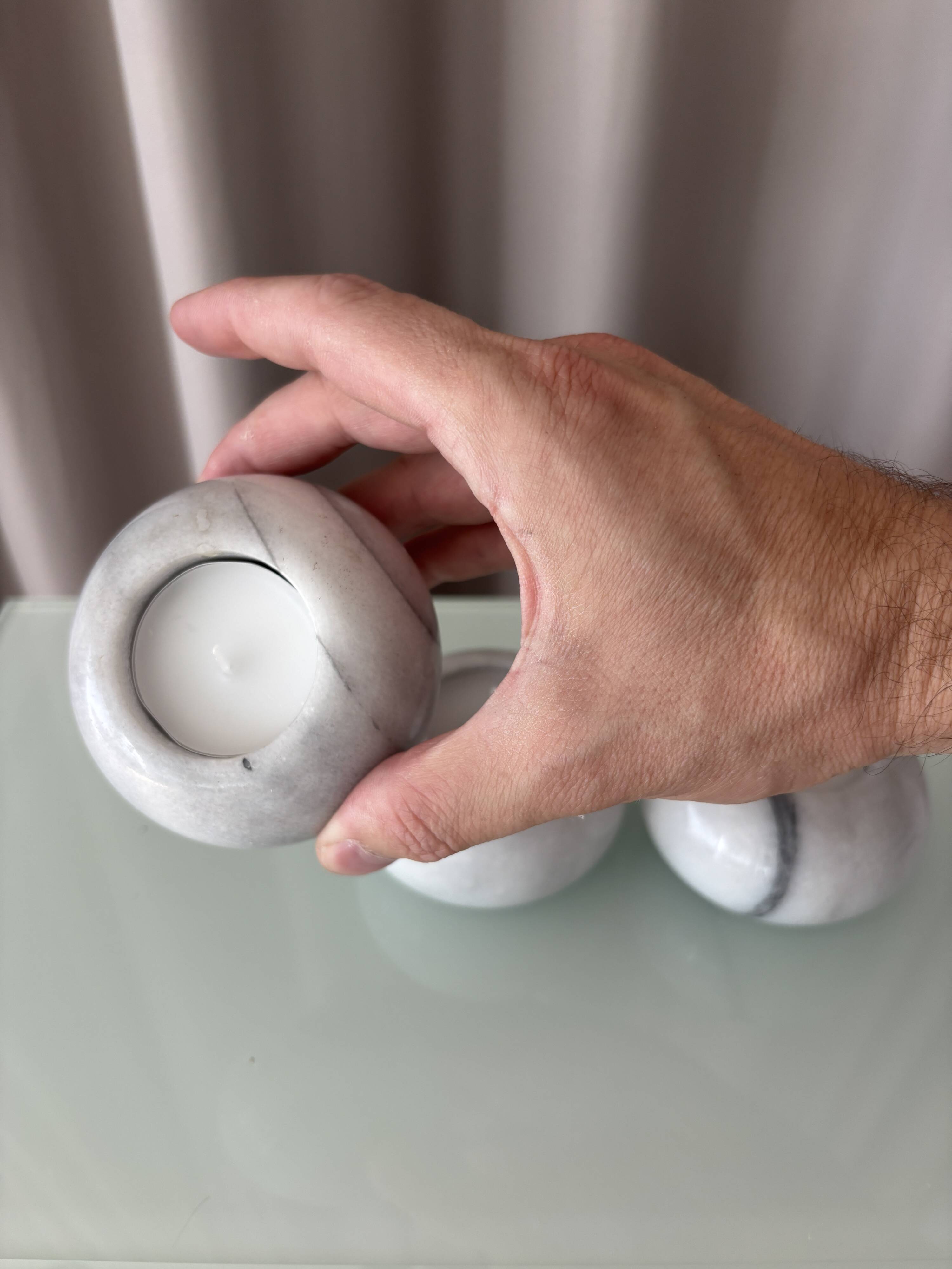Set of 3 White Marble Tea Light Holders – Minimalist Scandinavian Style