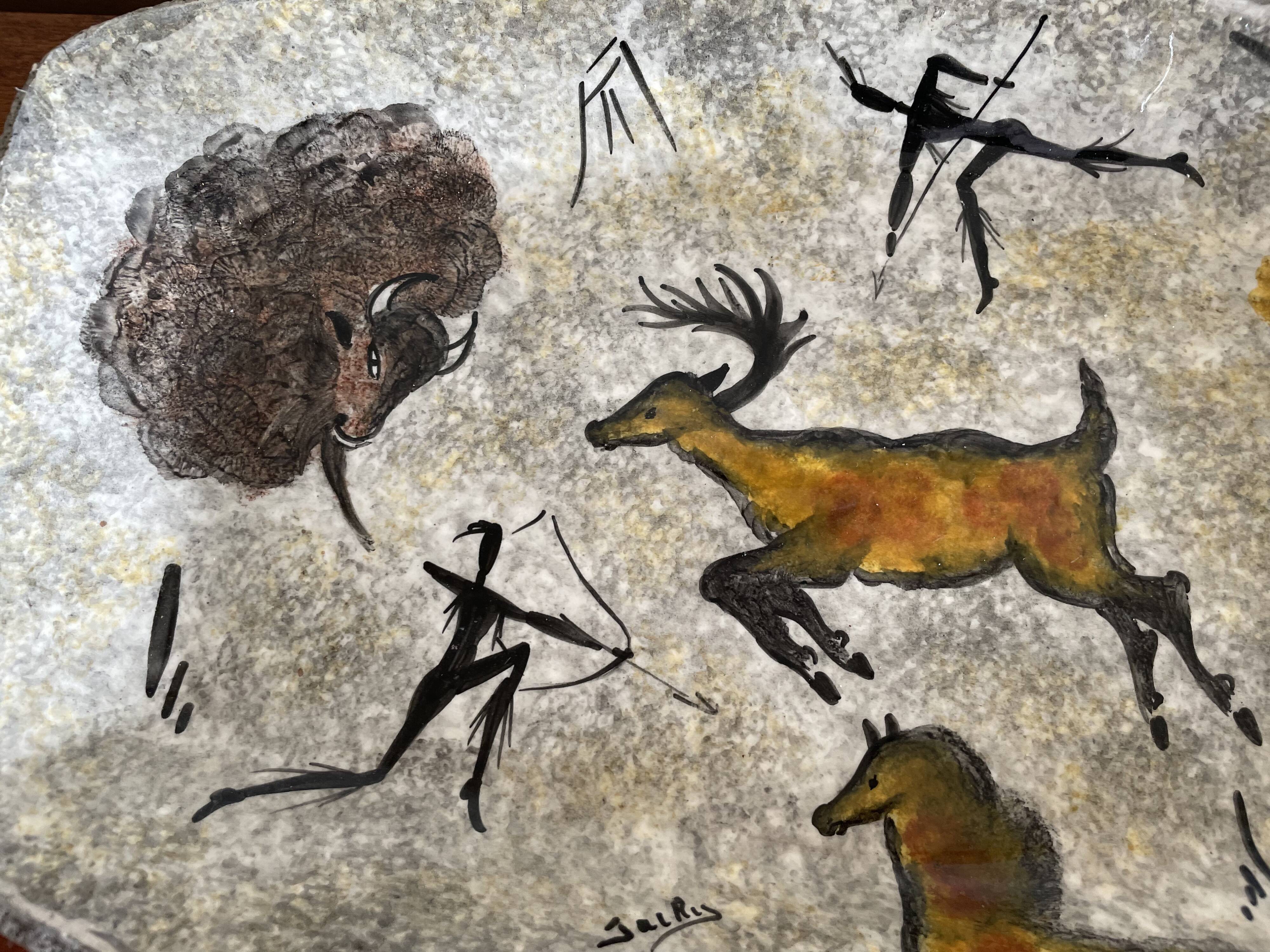 Plat Vallauris signed Jacky cave of Lascaux rock painting