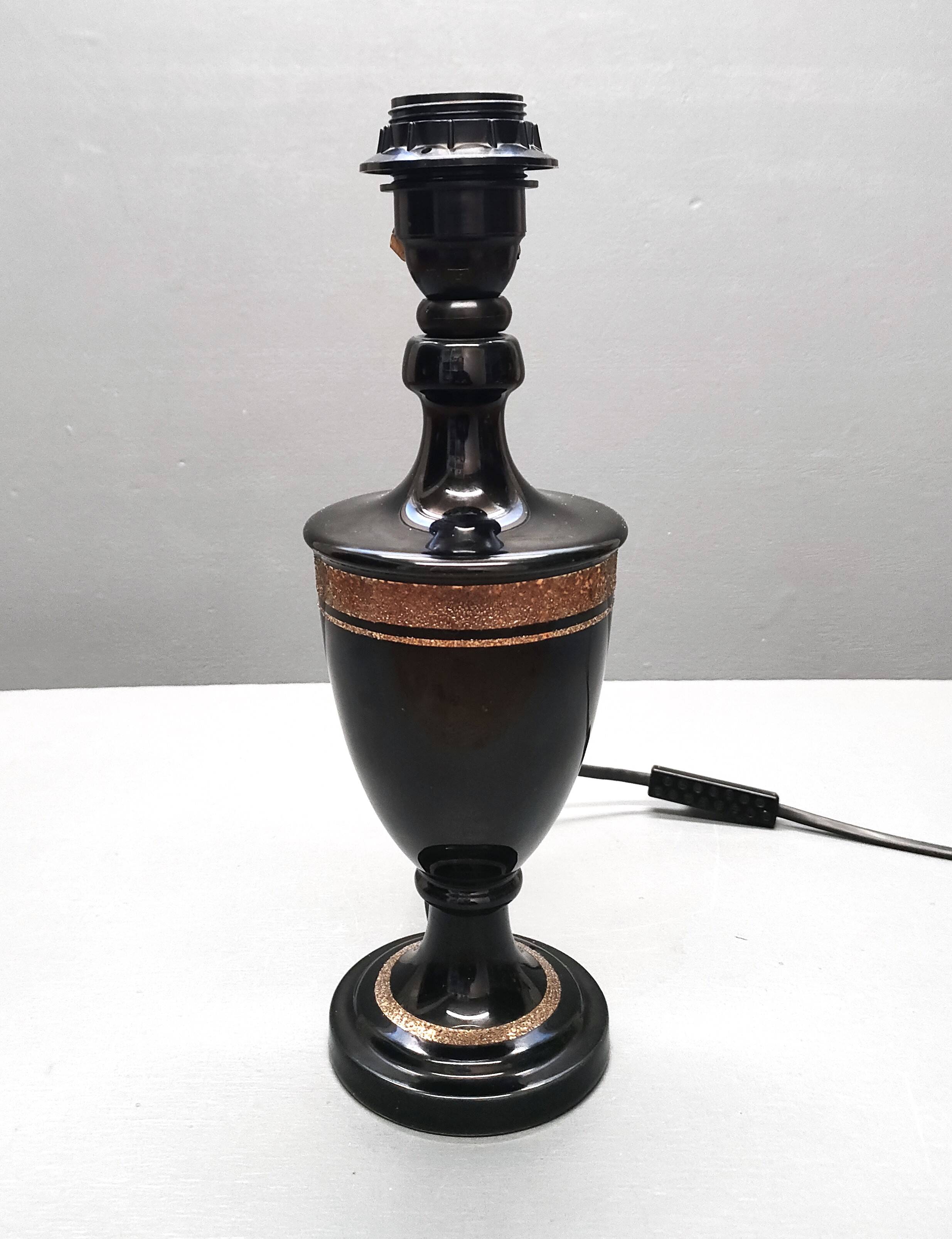 Robert Deschuytener - Baluster lamp - Black and gold ceramic - 1970s