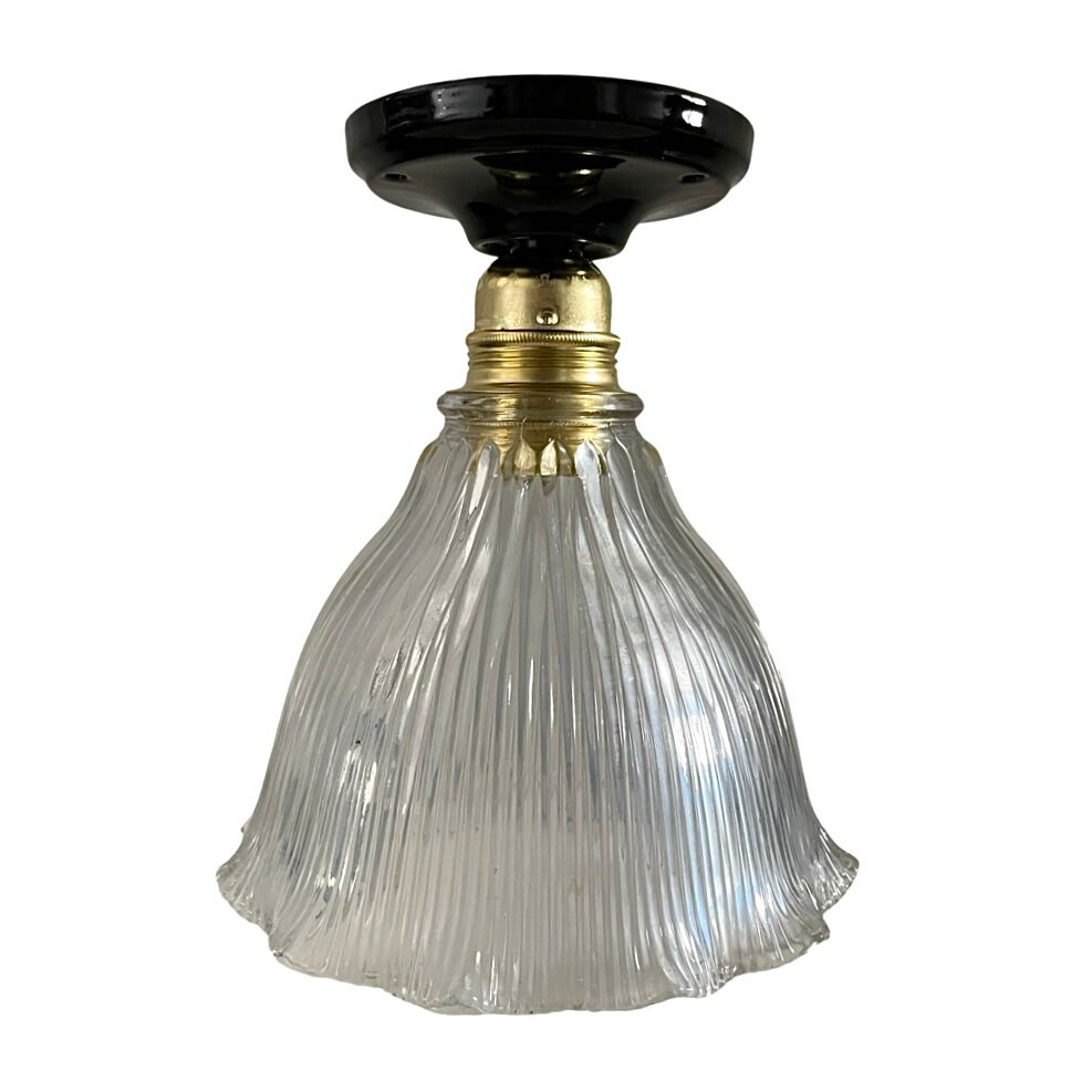 Vintage holophane glass ceiling lamp