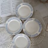 4 vintage porcelain dessert plates with blue border