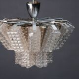 Vintage Austrolux Glass Chandelier: 1960s Mid-Century Modern Pendant Light